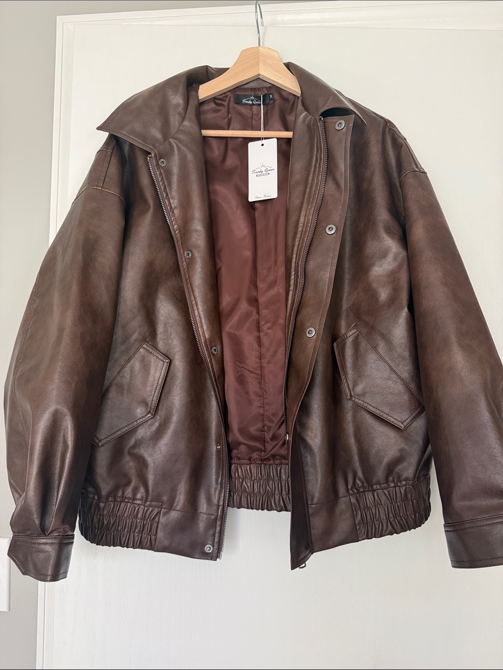 Brown Faux Leather Brown Jacket